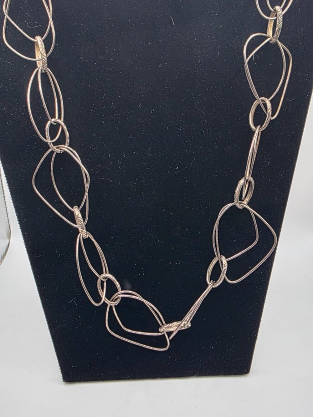 Premier Designs Silver Splash Long Geometric Link Necklace 40" Tarnished